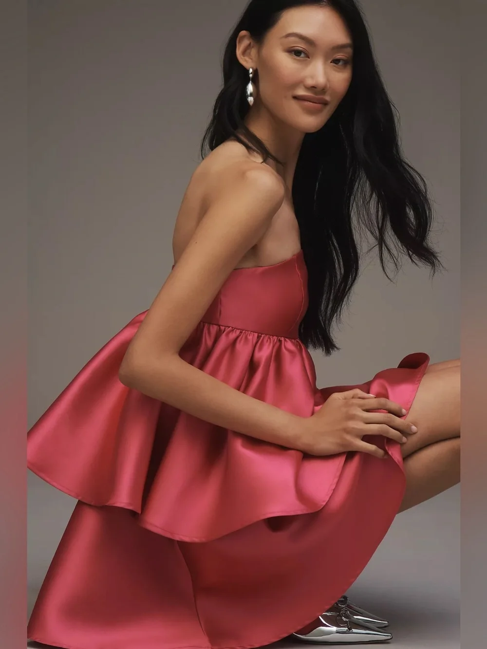 Hutch barbie pink tiered strapless dress black tie formal wedding guest prom m - Picture 3 of 5